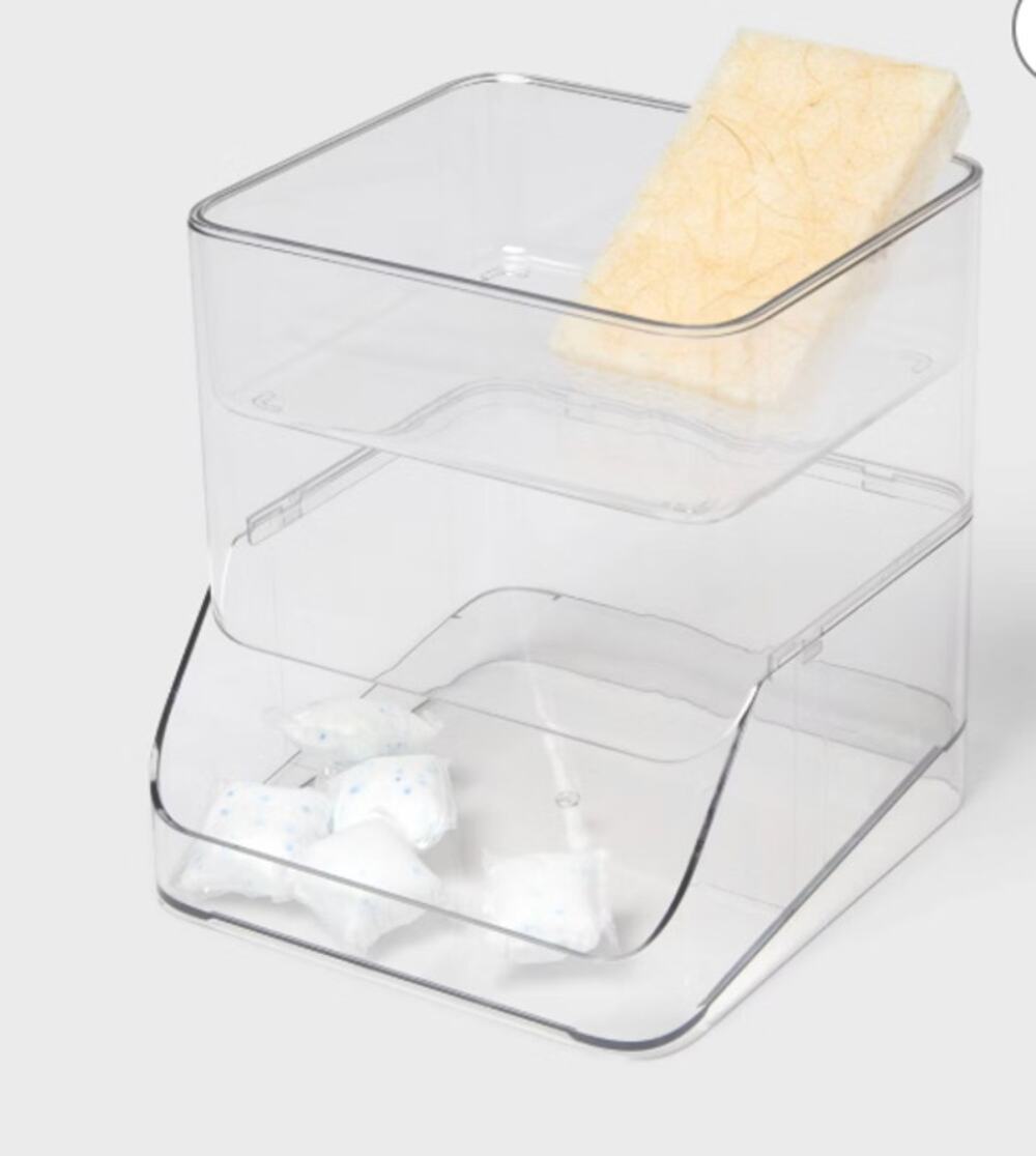 BRIGHTROOM | TIERED DISH POD DISPENSER | CLEAR | NEW